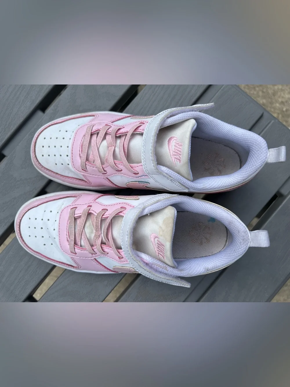 Nike Court Borough Low Recraft 3Y Little Kids White and Pink With Velcro Strap!